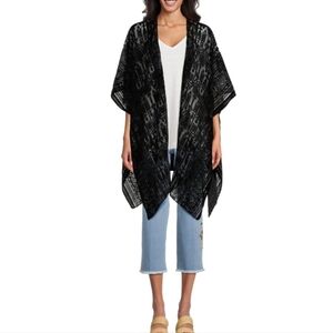 The PIONEER WOMAN Black Velvet Burnout Fashion Cover-Up Ruana Layering Piece